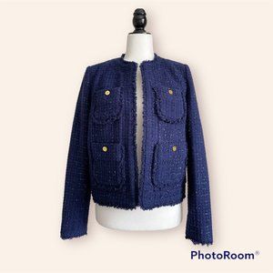 Michael Kors Wool Blend Navy Tweed Blazer Open Front (6/S)